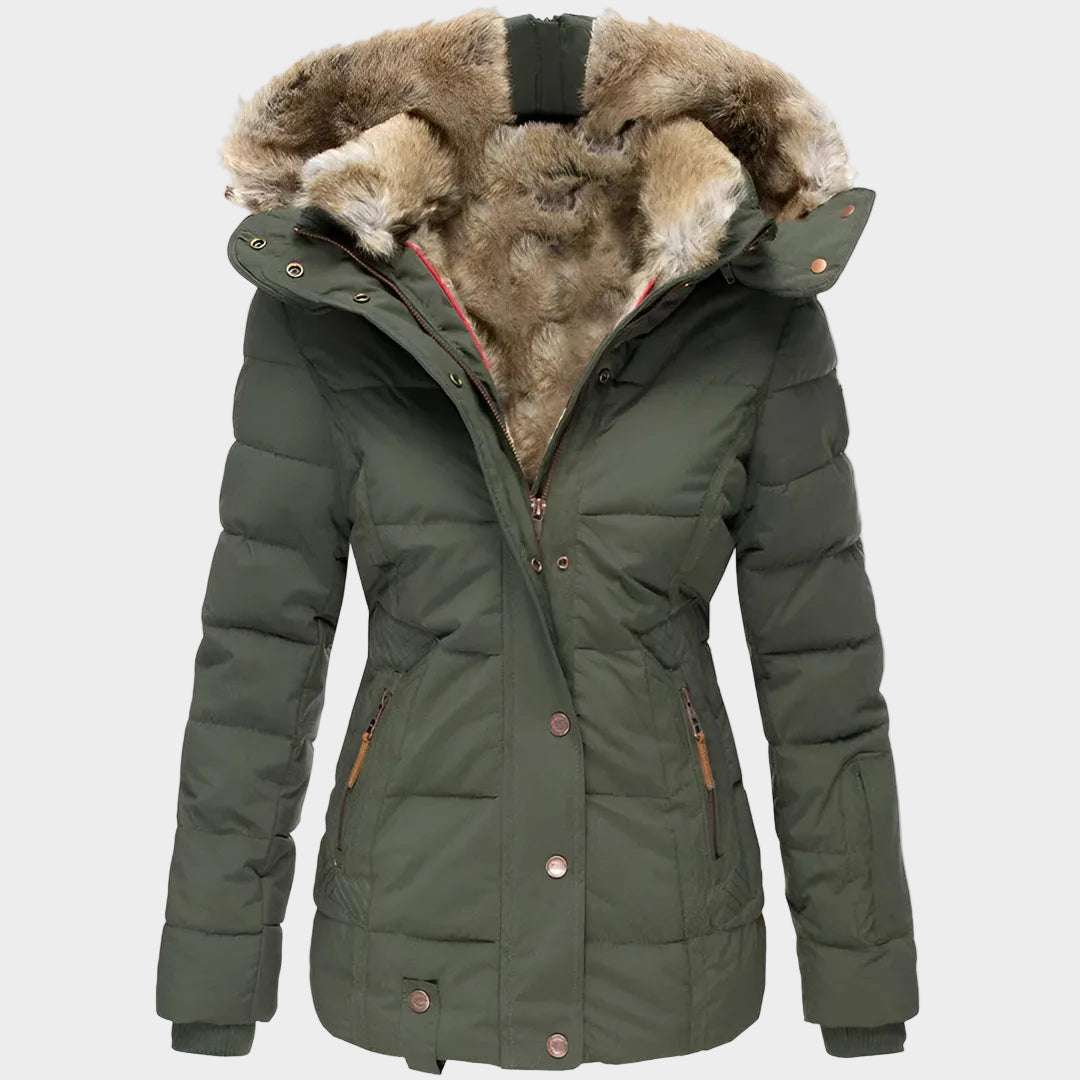 Ladies Down Filled Parka Coat Warm Fur Hooded Jacket