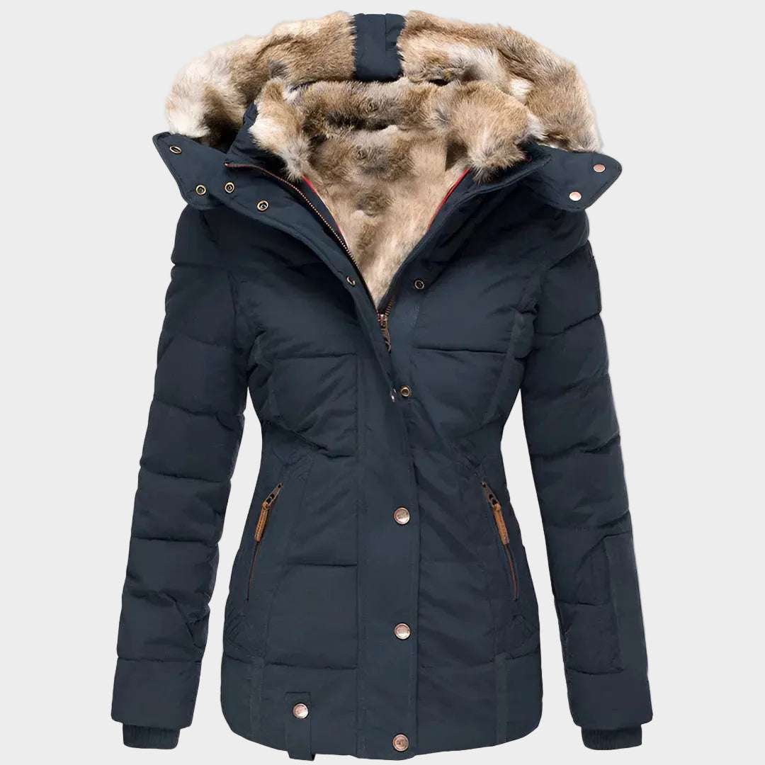 Ladies Down Filled Parka Coat Warm Fur Hooded Jacket
