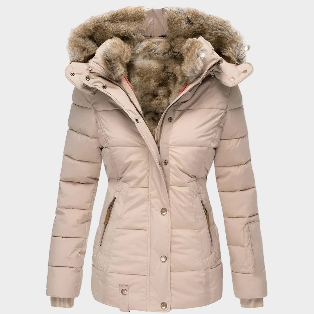 Ladies Down Filled Parka Coat Warm Fur Hooded Jacket