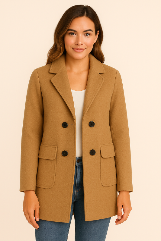 Dalia | Women's Wool-Blend Longline Coat Double-Breasted with Flap Pockets