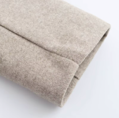 Women’s Beige Double-Breasted Trench Coat with Faux Fur Collar – Belted Longline Design