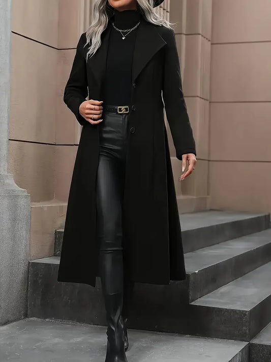 Women’s Black Belted Long Trench Coat – Elegant Tailored Fit for Autumn & Winter