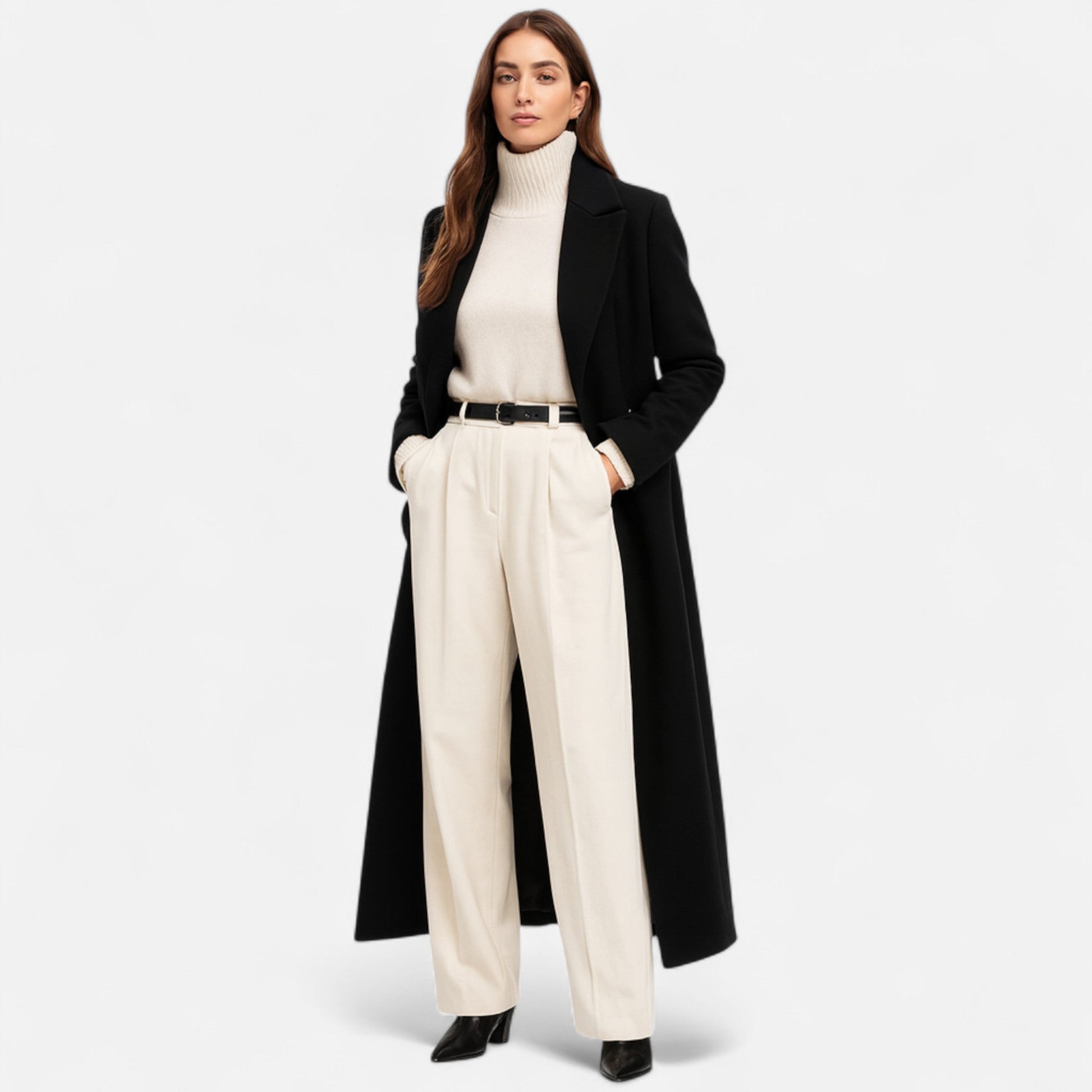 Classic Women's Long Black Coat - BritishElegance