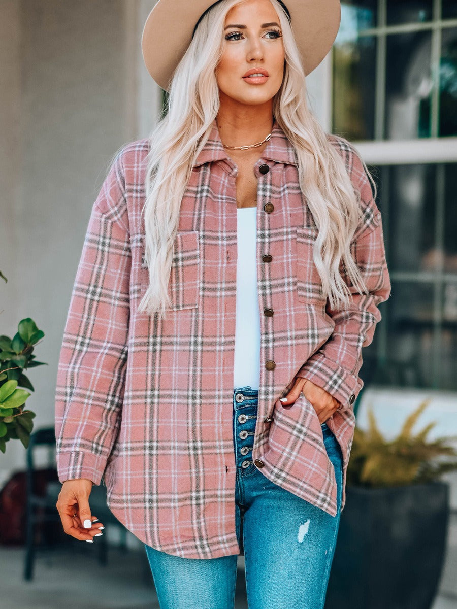Women’s Cardigan – Oversized Fit – Check Pattern – Button Front – Soft Cotton Feel