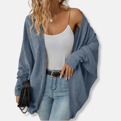 Women’s Cardigan – Oversized Fit – Knit Texture – Open Front – Batwing Sleeves