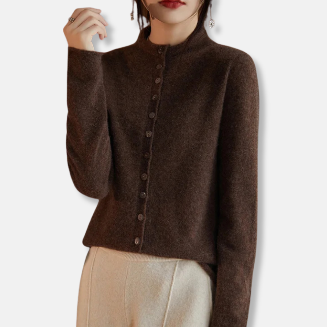 Women’s Cardigan Sweater – Relaxed Tailored Fit – Wool Knit – Button Front – Spread Collar