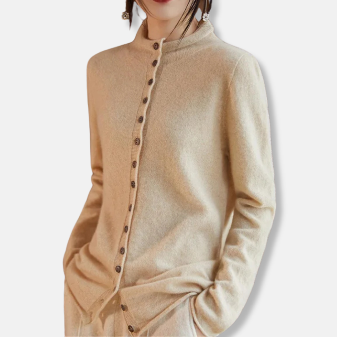 Women’s Cardigan Sweater – Relaxed Tailored Fit – Wool Knit – Button Front – Spread Collar