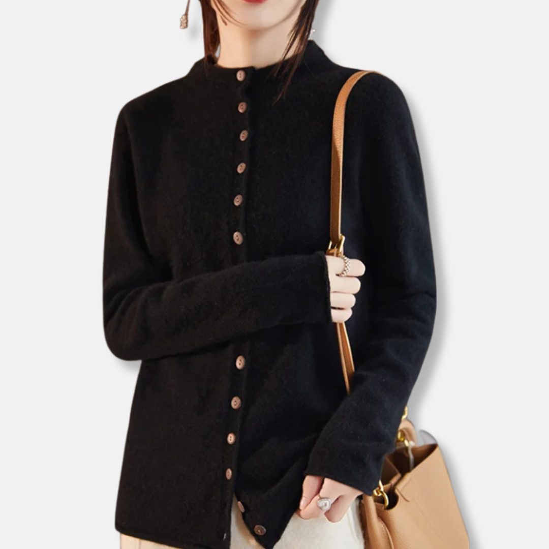 Women’s Cardigan Sweater – Relaxed Tailored Fit – Wool Knit – Button Front – Spread Collar