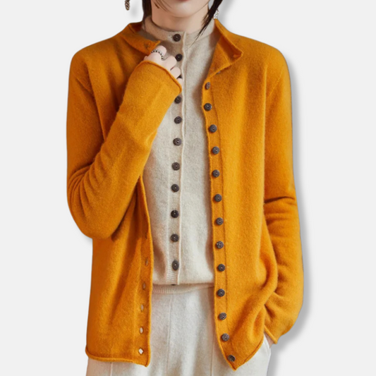 Women’s Cardigan Sweater – Relaxed Tailored Fit – Wool Knit – Button Front – Spread Collar