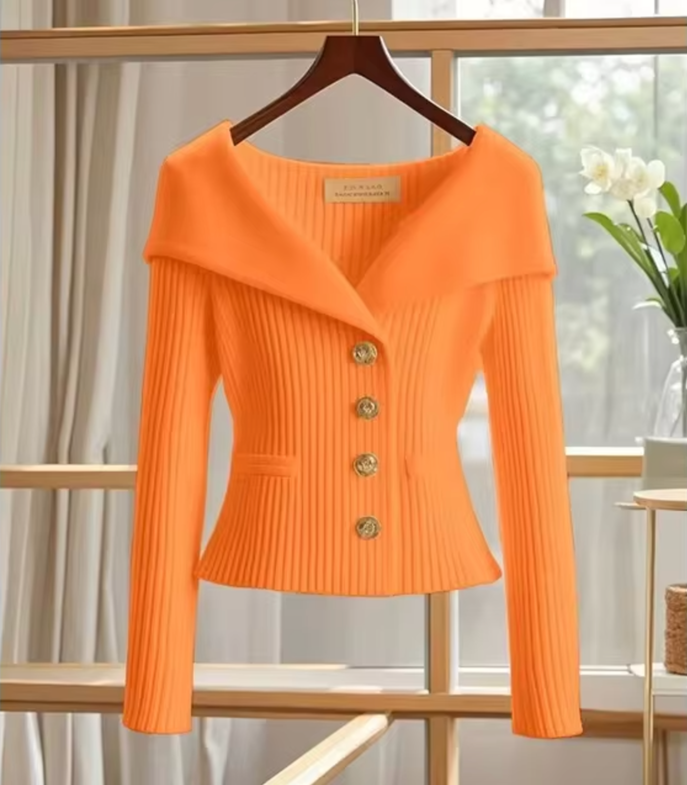 Women’s Cardigan – Tailored Fit – Soft Ribbed Knit – Wide Collar – Button Front