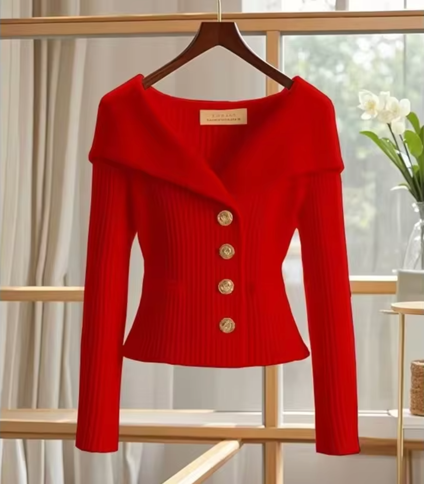 Women’s Cardigan – Tailored Fit – Soft Ribbed Knit – Wide Collar – Button Front