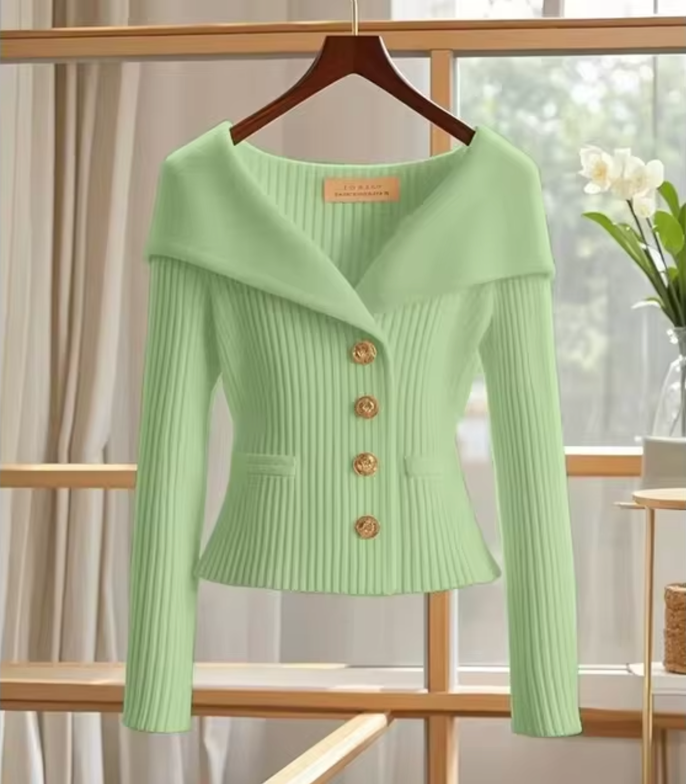 Women’s Cardigan – Tailored Fit – Soft Ribbed Knit – Wide Collar – Button Front