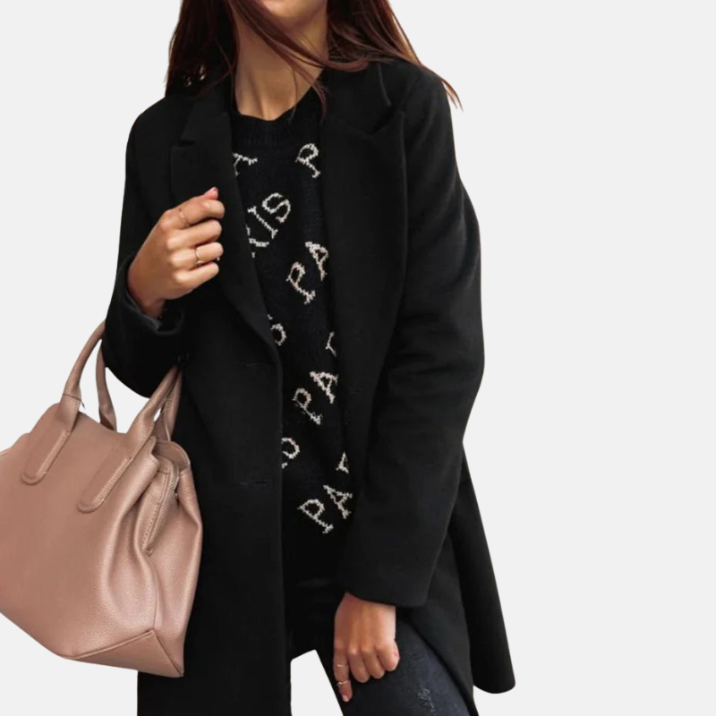 Women’s Coat – Tailored Fit – Wool Look – Double Breasted – Mid Length