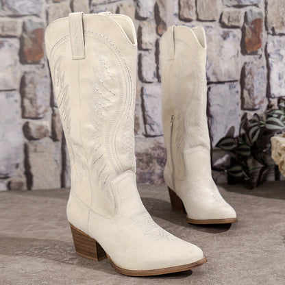 Rustic Suede Embroidered Tall Cowboy Boots