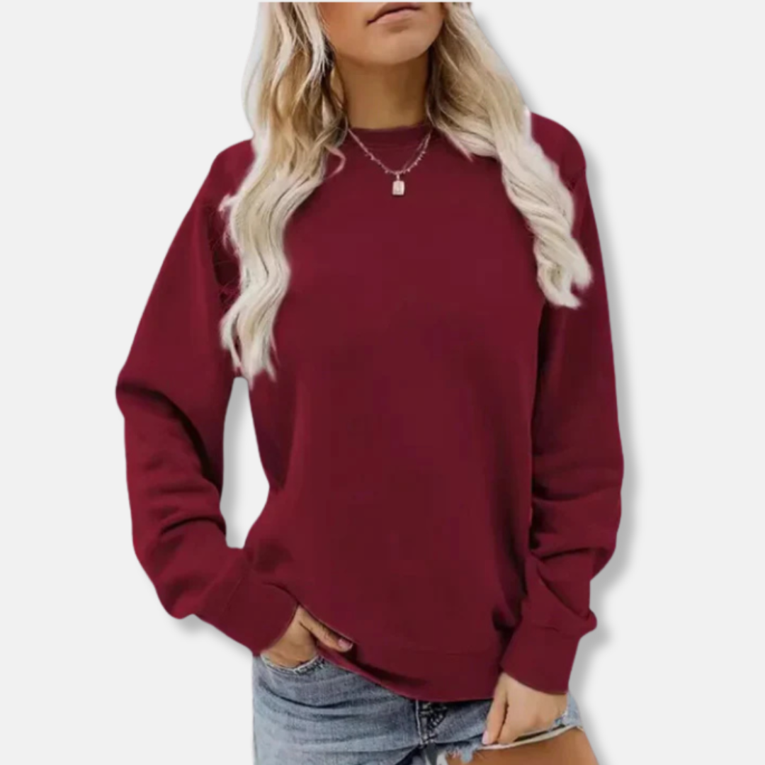 Women’s Crewneck Sweatshirt – Relaxed Fit – Cotton Blend – Ribbed Cuffs – Casual Wear