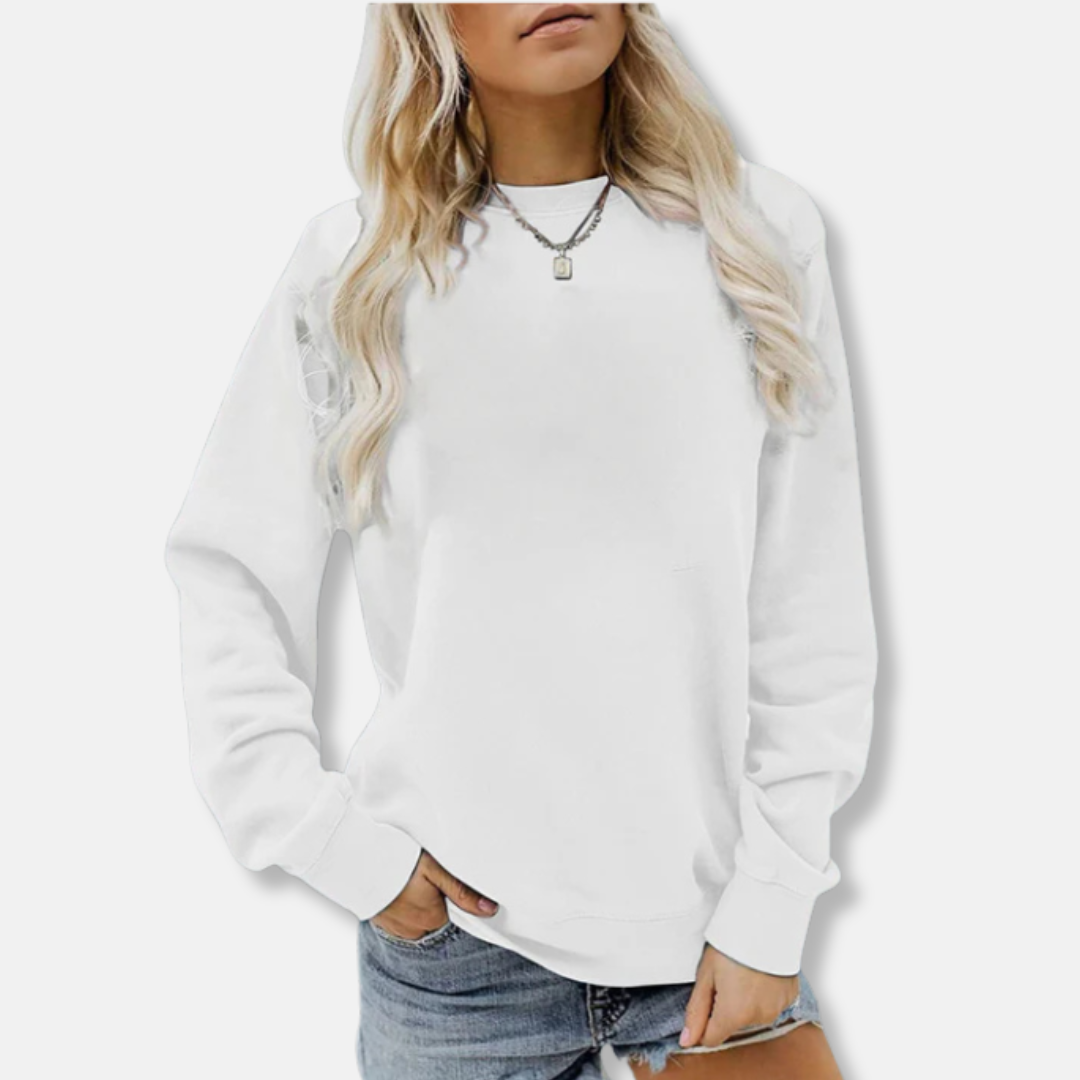 Women’s Crewneck Sweatshirt – Relaxed Fit – Cotton Blend – Ribbed Cuffs – Casual Wear