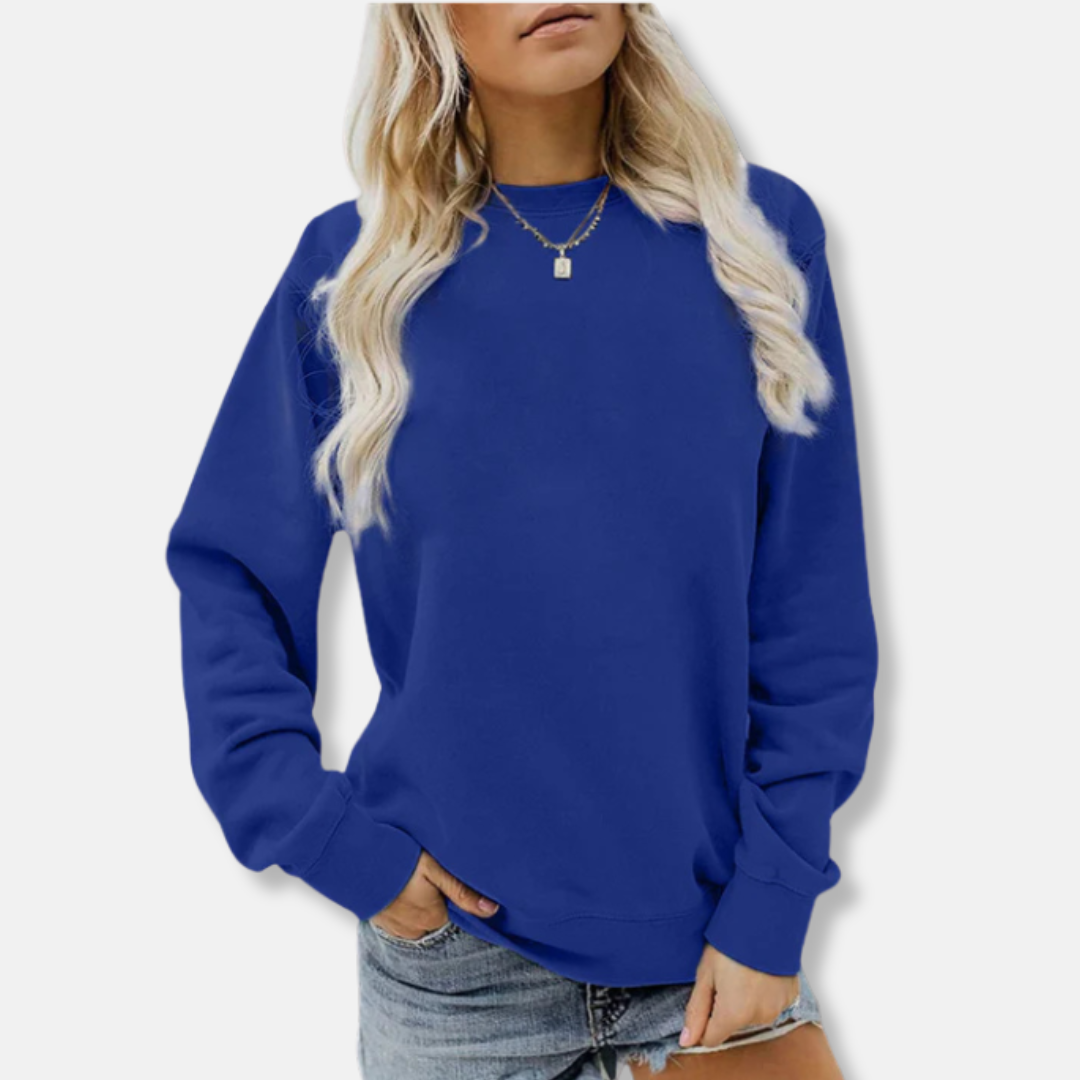 Women’s Crewneck Sweatshirt – Relaxed Fit – Cotton Blend – Ribbed Cuffs – Casual Wear