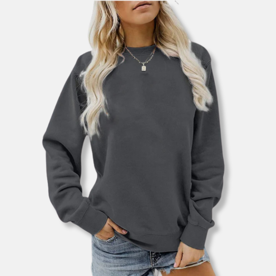 Women’s Crewneck Sweatshirt – Relaxed Fit – Cotton Blend – Ribbed Cuffs – Casual Wear