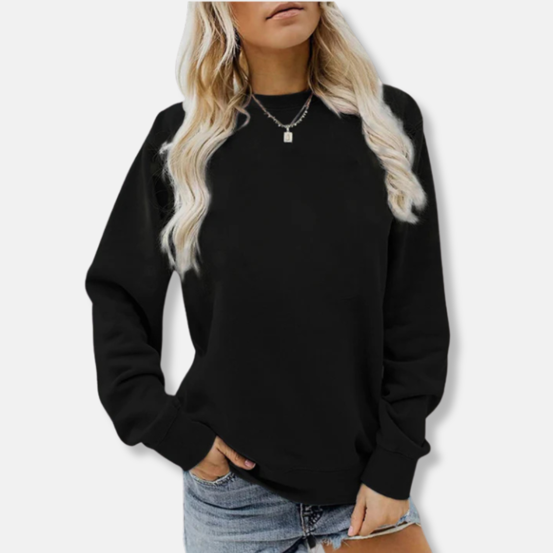 Women’s Crewneck Sweatshirt – Relaxed Fit – Cotton Blend – Ribbed Cuffs – Casual Wear