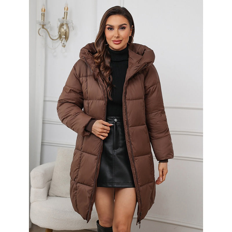 Women’s Hooded Coat – Slim Fit – Quilted Padded – Mid-Length Insulated Outerwear