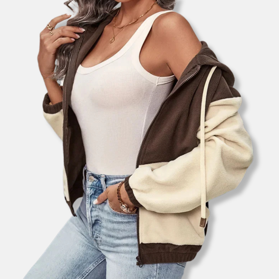 Women’s Hooded Jacket – Fleece Feel – Relaxed Fit – Zip Front – Ribbed Hem & Cuffs