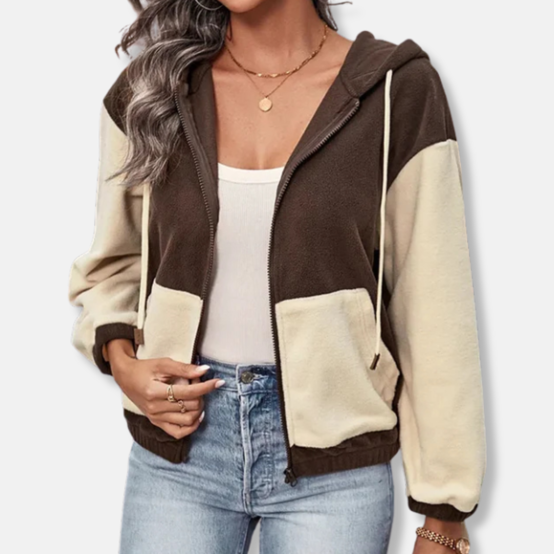 Women’s Hooded Jacket – Fleece Feel – Relaxed Fit – Zip Front – Ribbed Hem & Cuffs