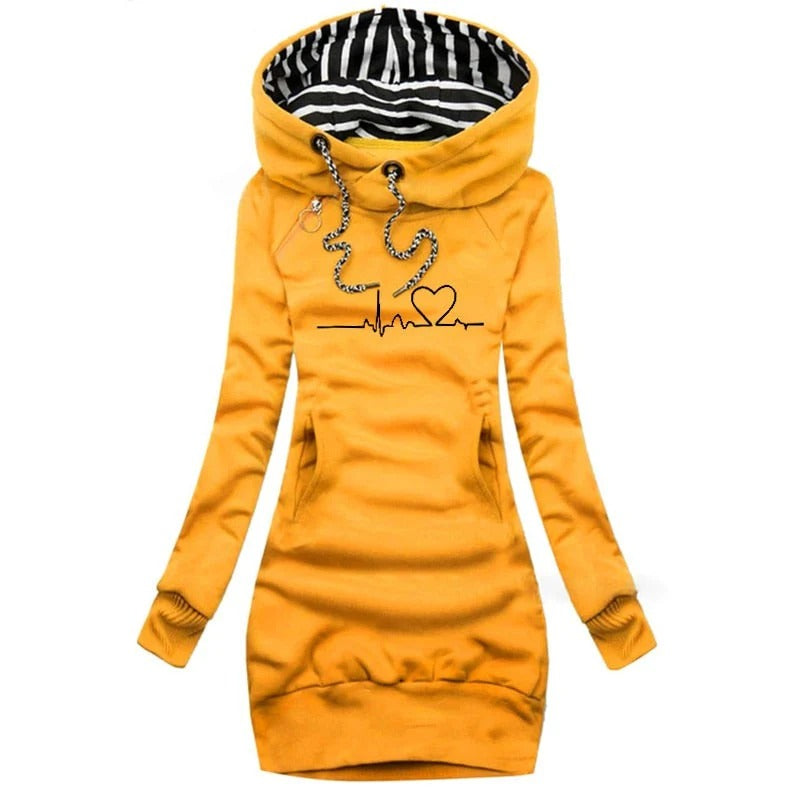 Women’s Hoodie Dress – Cotton Blend – Slim Fit – Long Sleeve – Graphic Print – Mini Length