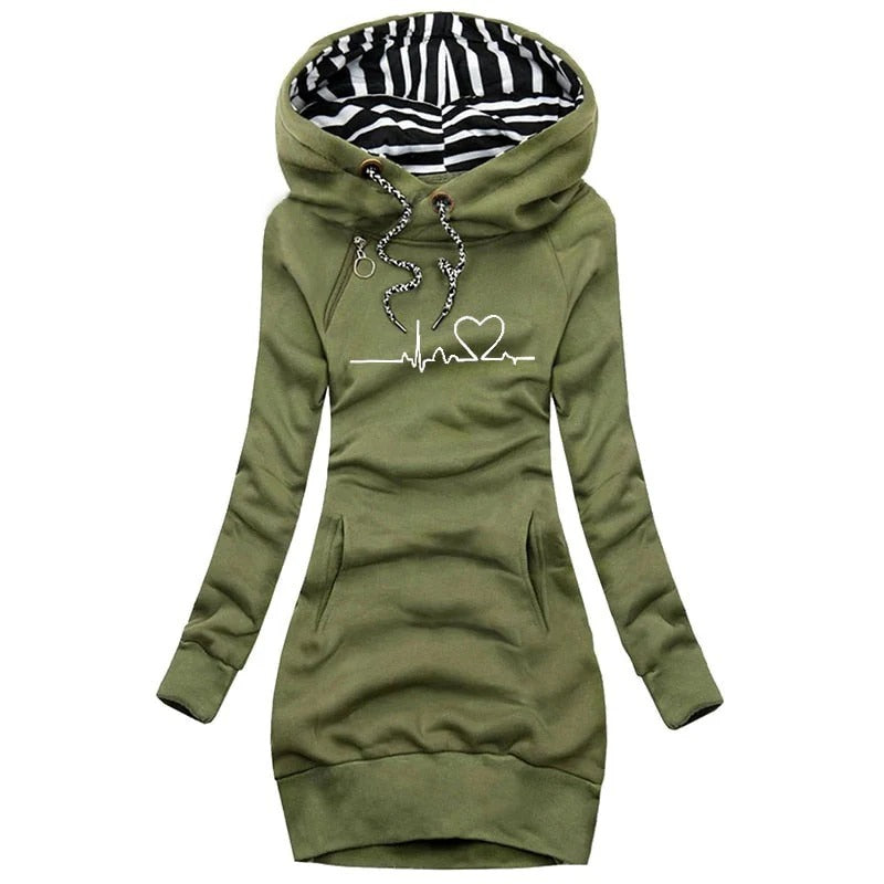 Women’s Hoodie Dress – Cotton Blend – Slim Fit – Long Sleeve – Graphic Print – Mini Length