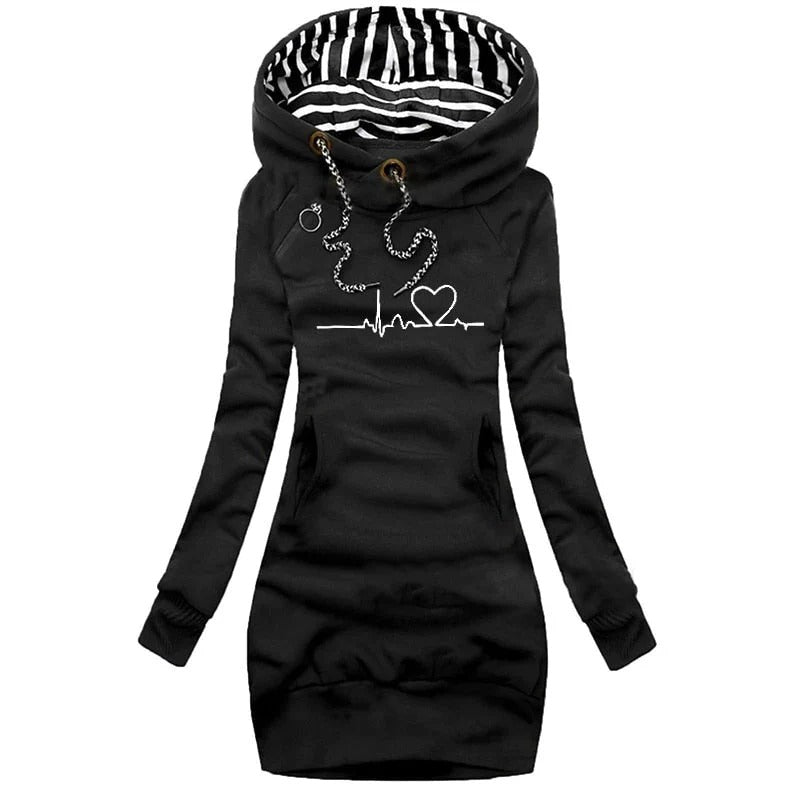 Women’s Hoodie Dress – Cotton Blend – Slim Fit – Long Sleeve – Graphic Print – Mini Length