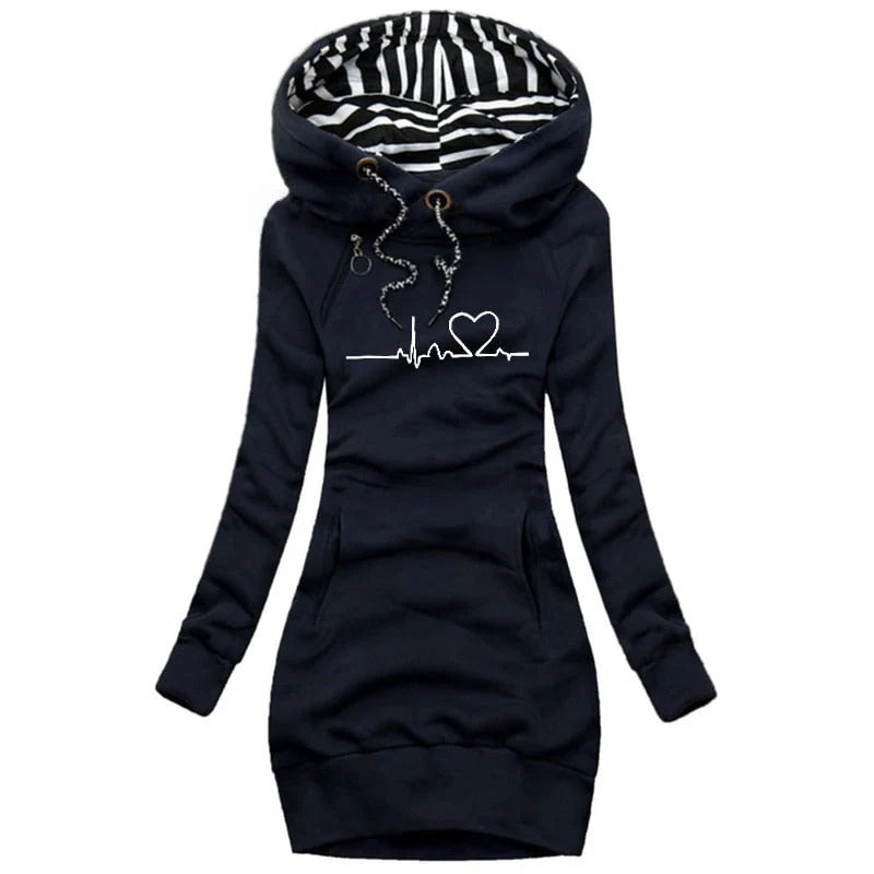 Women’s Hoodie Dress – Cotton Blend – Slim Fit – Long Sleeve – Graphic Print – Mini Length