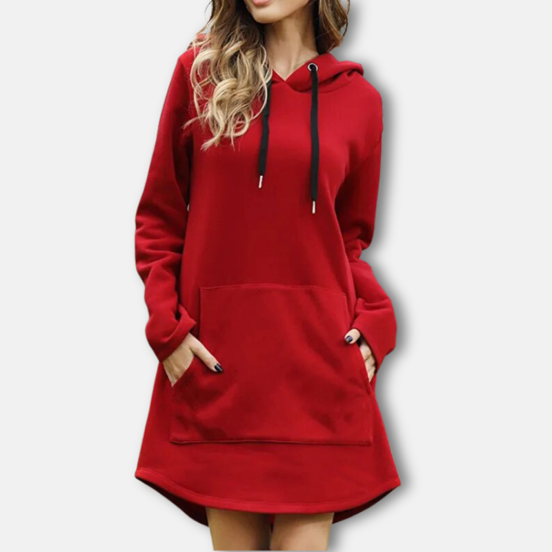Women’s Hoodie Dress – Relaxed Fit – Cotton Blend – Long Sleeve – Kangaroo Pocket
