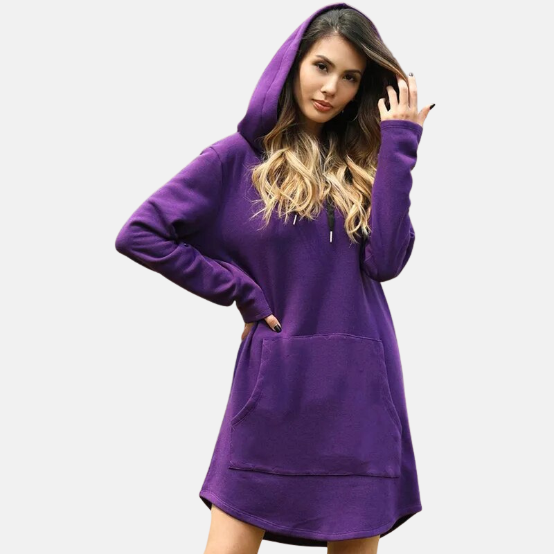 Women’s Hoodie Dress – Relaxed Fit – Cotton Blend – Long Sleeve – Kangaroo Pocket