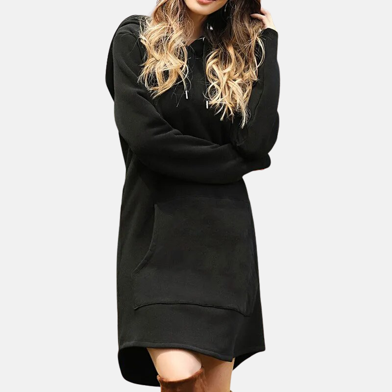 Women’s Hoodie Dress – Relaxed Fit – Cotton Blend – Long Sleeve – Kangaroo Pocket