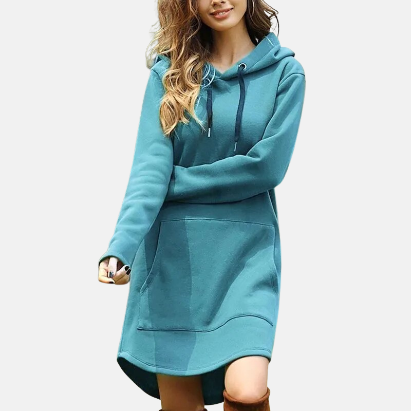 Women’s Hoodie Dress – Relaxed Fit – Cotton Blend – Long Sleeve – Kangaroo Pocket