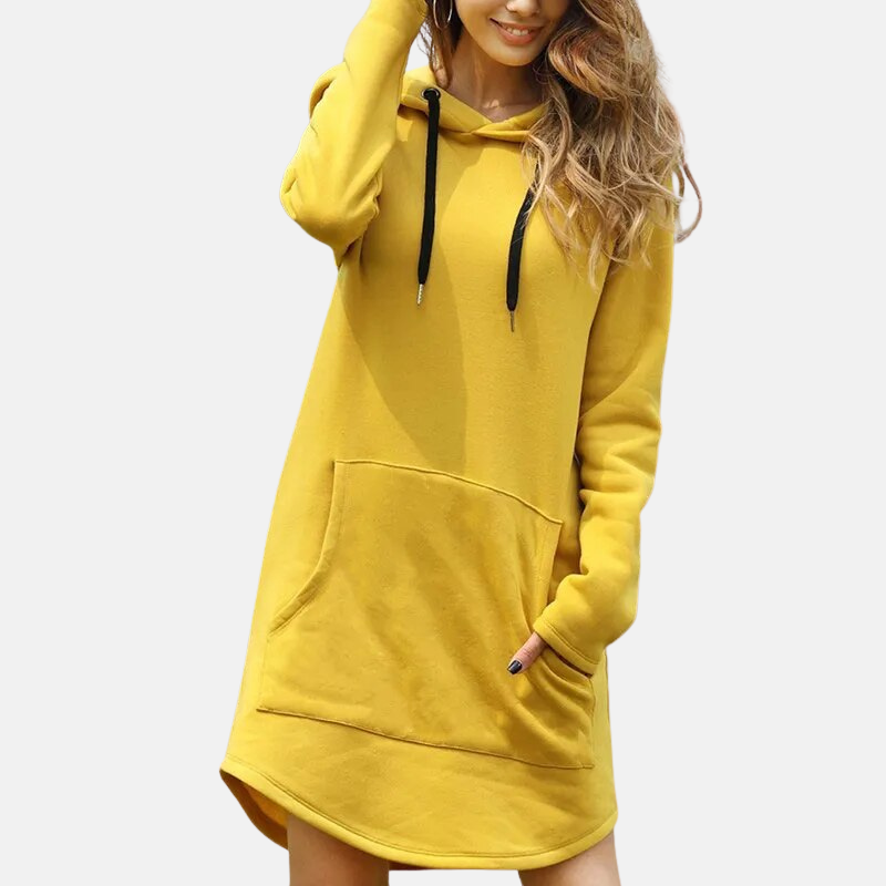 Women’s Hoodie Dress – Relaxed Fit – Cotton Blend – Long Sleeve – Kangaroo Pocket