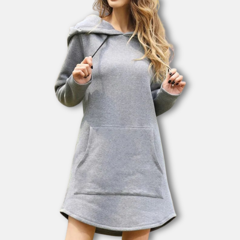 Women’s Hoodie Dress – Relaxed Fit – Cotton Blend – Long Sleeve – Kangaroo Pocket