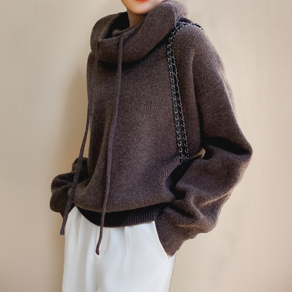 Women’s Hoodie – Oversized Relaxed Fit – Cowl Neck – Cotton Blend – Ribbed Details
