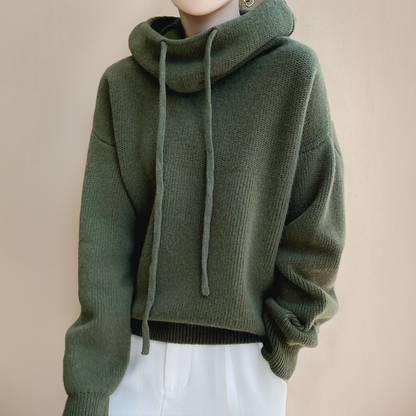 Women’s Hoodie – Oversized Relaxed Fit – Cowl Neck – Cotton Blend – Ribbed Details