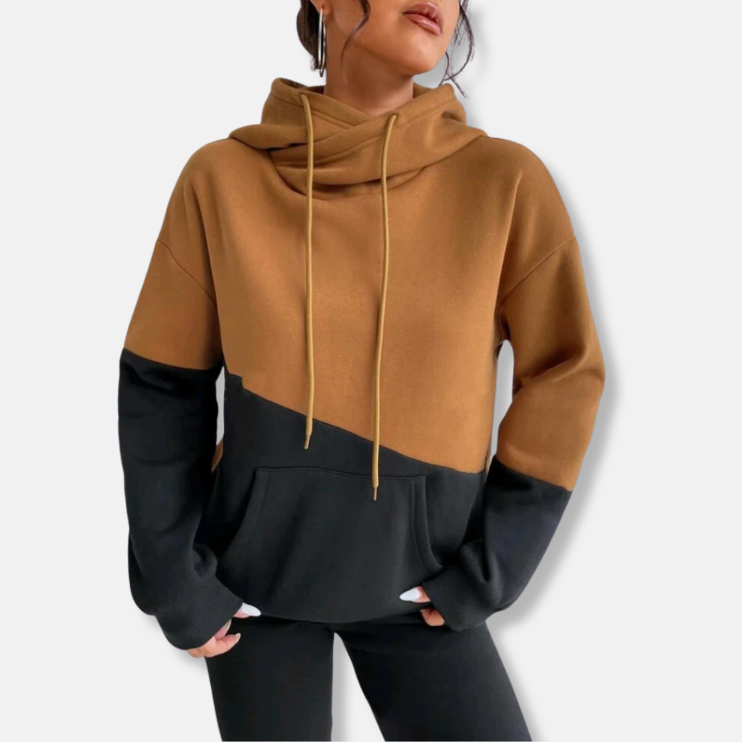 Women’s Hoodie – Relaxed Fit – Soft Knit – Colorblock – Kangaroo Pocket – Drawstring Hood
