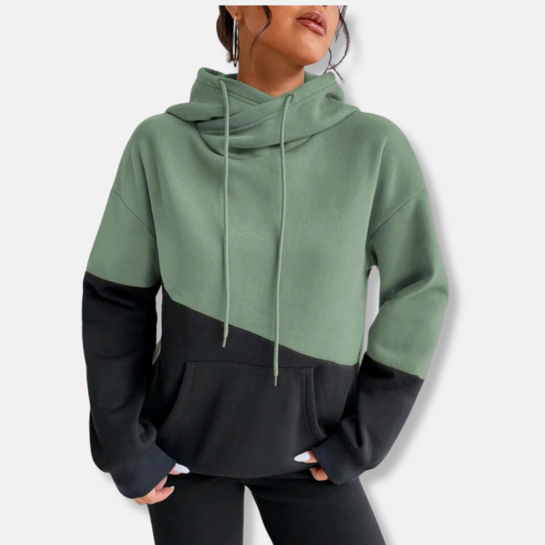 Women’s Hoodie – Relaxed Fit – Soft Knit – Colorblock – Kangaroo Pocket – Drawstring Hood