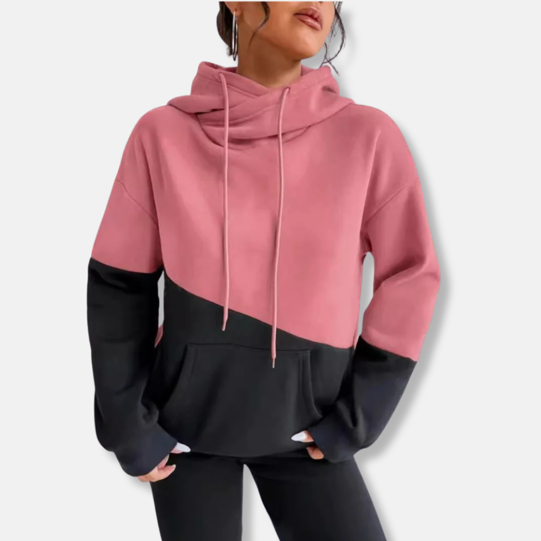 Women’s Hoodie – Relaxed Fit – Soft Knit – Colorblock – Kangaroo Pocket – Drawstring Hood
