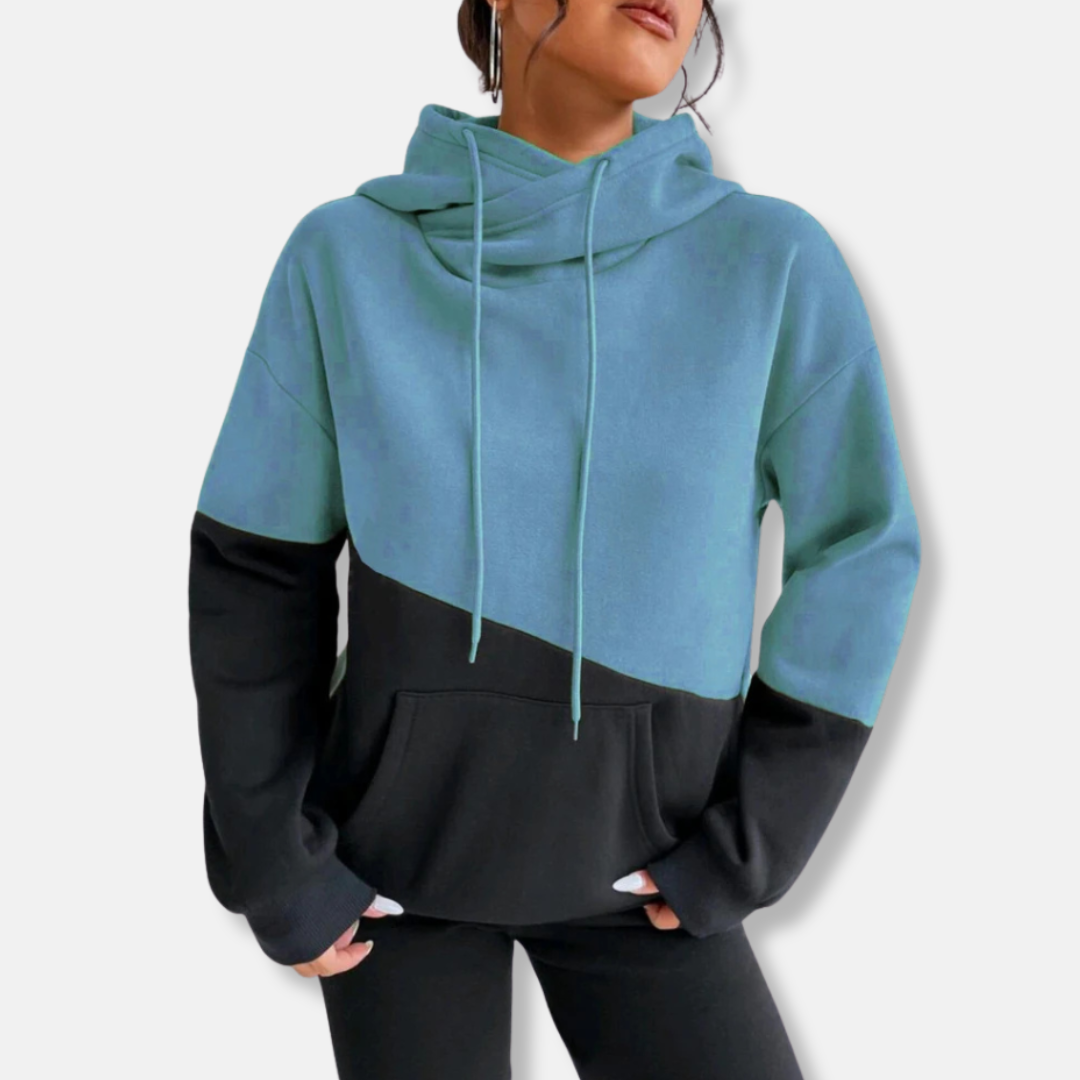 Women’s Hoodie – Relaxed Fit – Soft Knit – Colorblock – Kangaroo Pocket – Drawstring Hood
