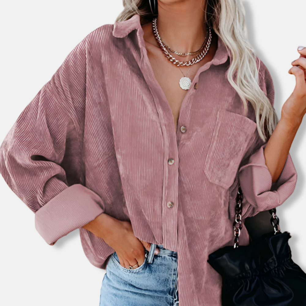 Women’s Jacket – Corduroy Ribbed Fabric – Oversized Fit – Button Front – Hip Length