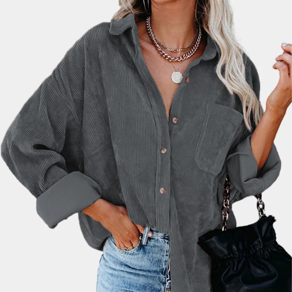 Women’s Jacket – Corduroy Ribbed Fabric – Oversized Fit – Button Front – Hip Length