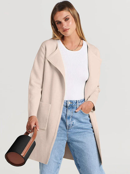 Women’s Knee-Length Coat – Wool Blend – Relaxed Fit – Wide Lapel – Minimalist Style