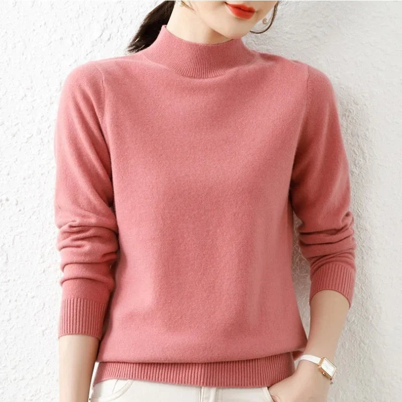 Women’s Knit Sweater – Slim Fit – Mock Neck – Ribbed Trim – Lightweight Wool Blend