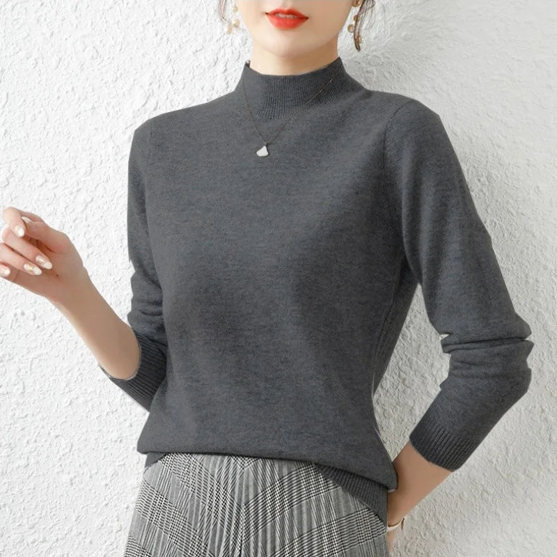 Women’s Knit Sweater – Slim Fit – Mock Neck – Ribbed Trim – Lightweight Wool Blend