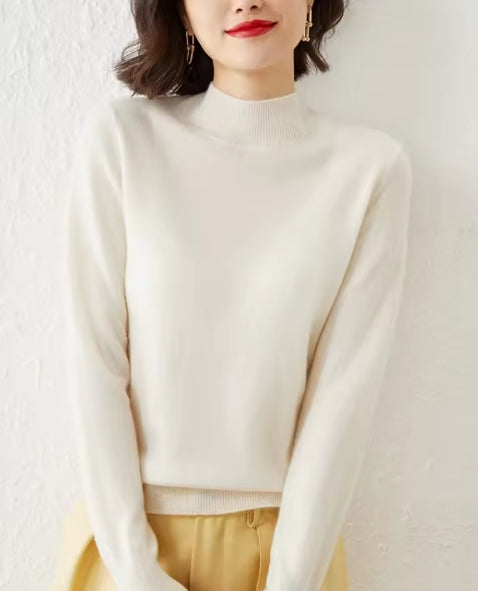 Women’s Knit Sweater – Slim Fit – Mock Neck – Ribbed Trim – Lightweight Wool Blend