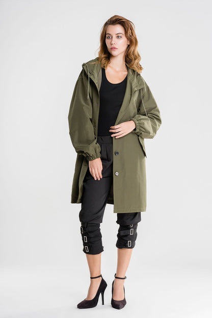 Women’s Lightweight Hooded Coat – Casual Longline Button-Up Jacket