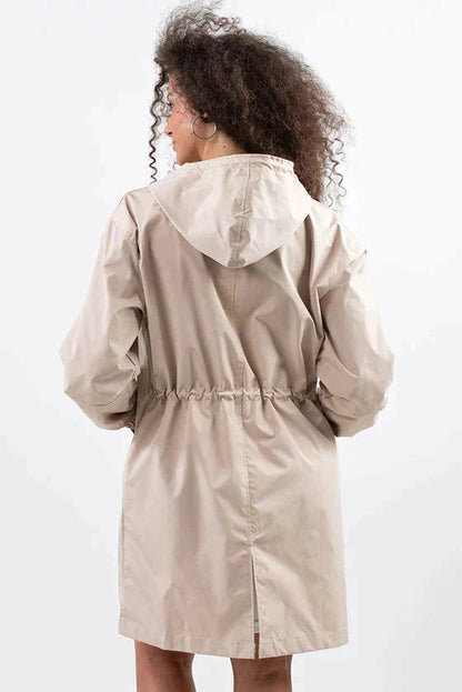 Women’s Lightweight Hooded Coat – Casual Longline Button-Up Jacket